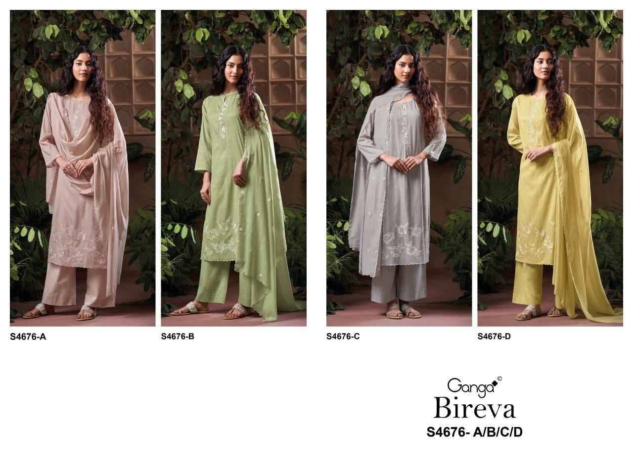 BIREVA 4676 Series By Ganga Fashion  Beautiful Festive Suits Stylish Colorful Fancy Casual Wear & Ethnic Wear PURE BEMBERG MUL Dresses At Wholesale Price